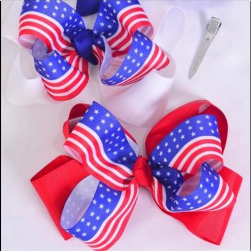 2 Handmade Red Patriotic Americana Hair Bows - Picture 12 of 12
